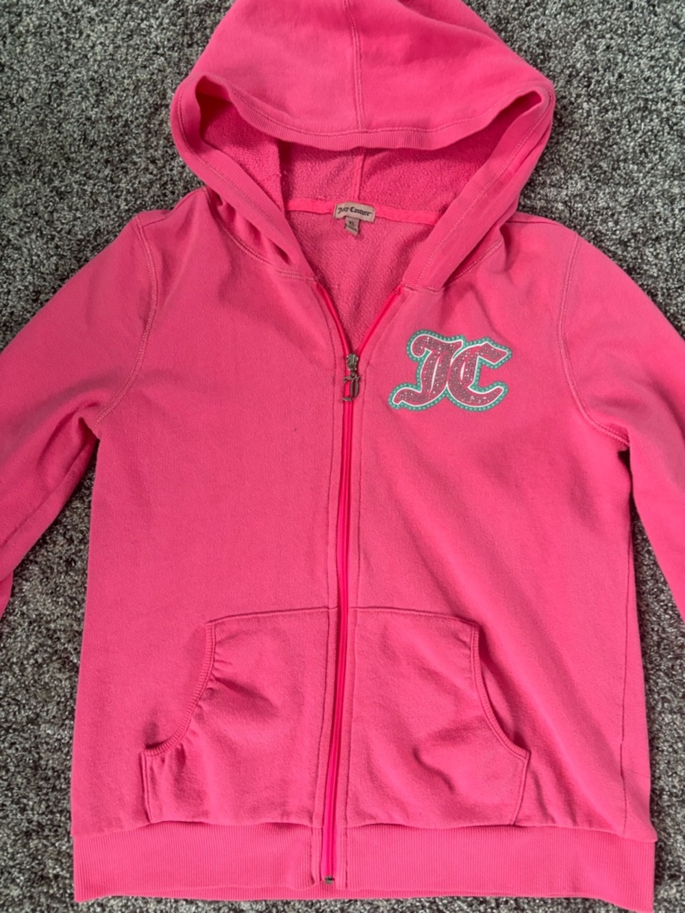 Juicy Couture Hot Pink Girls' Hooded Sweatshirt with Glitter Logo - Picture 2 of 6